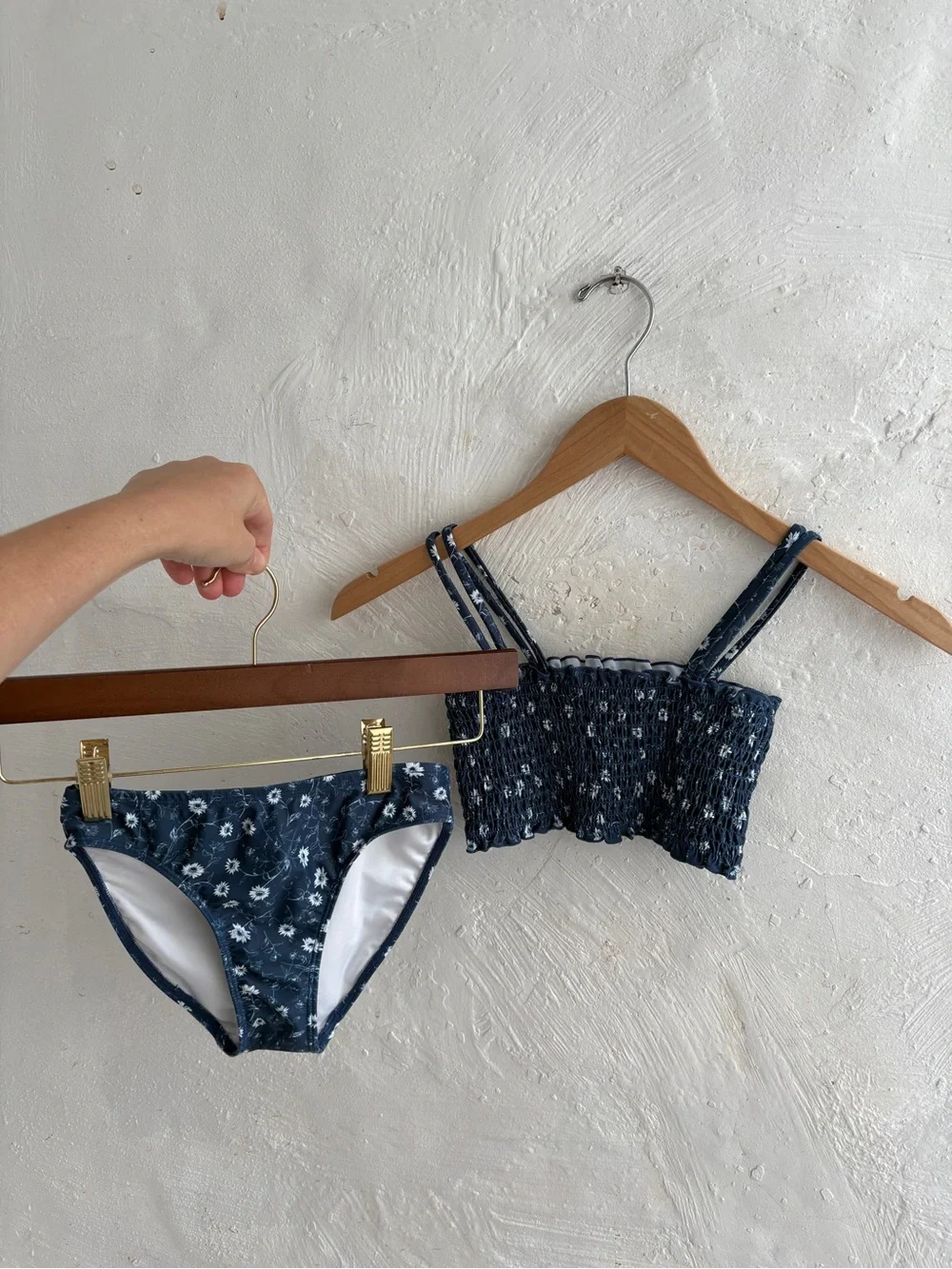 Girls size 8Y floral smocked two piece swim suit